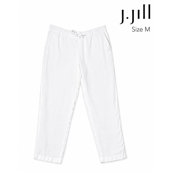J. Jill Pants - J. Jill Love Linen White 100% Linen Pull On Pants M Relaxed Coastal Style